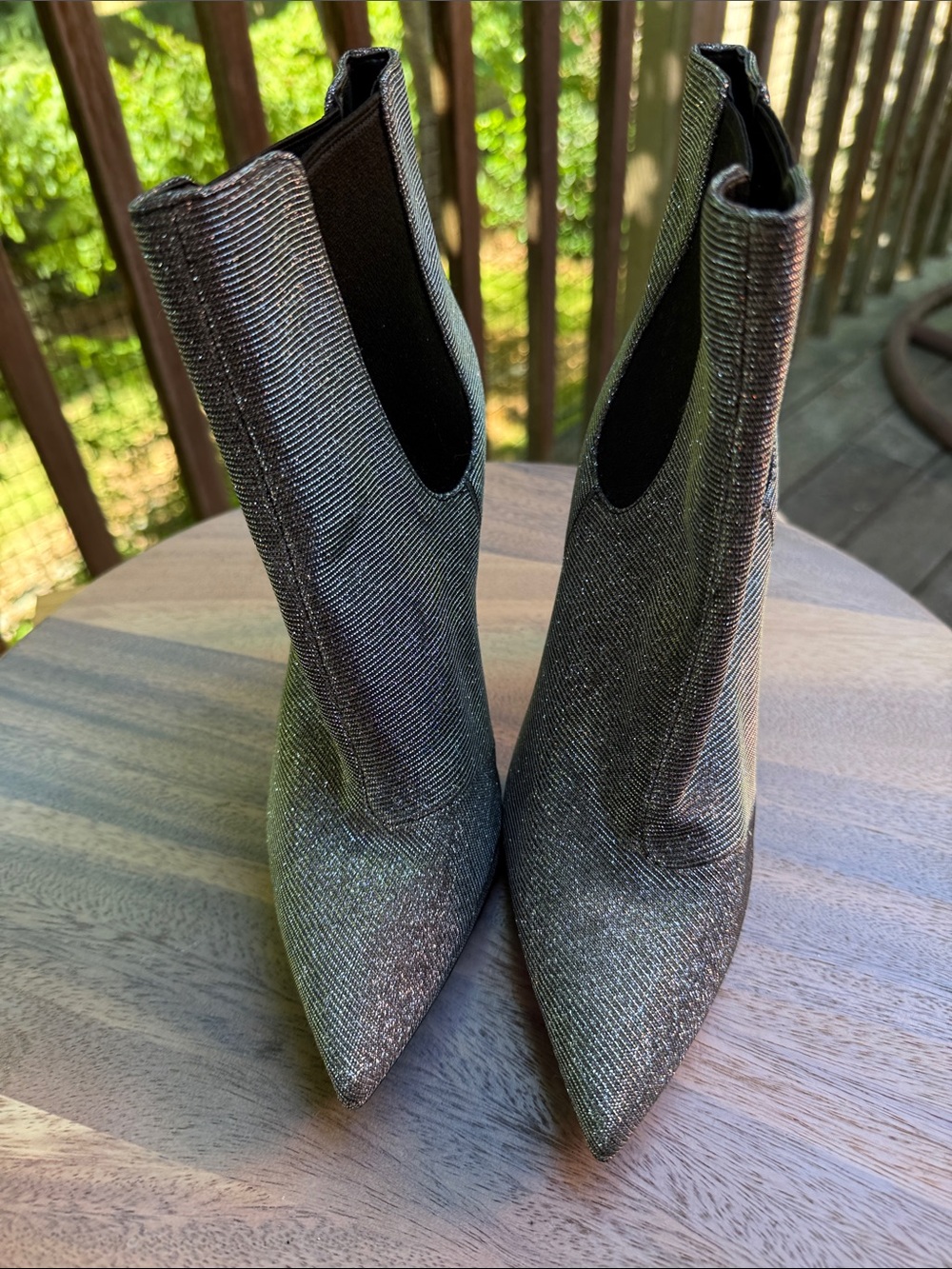 Michael Kors Shimmery Black Pointed Chelsea Ankle Booties